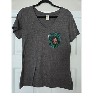 Charcoal V-Neck Tee with Dinosaur Pocket
